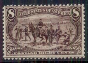 US #289 8¢ violet brown, fresh og, hinged, nice stamp, F/VF, Scott $150.00