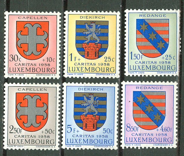 Luxembourg # B204-09 Coats of Arms  1958   (6)   VF Unused VLH