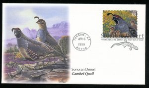 US 3293d Sonoran Desert Gambel Quail UA Fleetwood cachet FDC