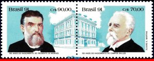 2342a BRAZIL 1991 FIRST CIVILIAN PRESIDENTS, SALLES PRUD. MORAES MI# 2443-44 MNH