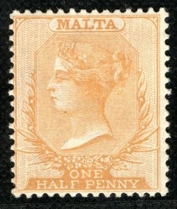 MALTA QV Halfpenny Stamp SG.18 ½d Orange-Yellow (1882) Mint LMM Cat £40+ XBLUE30