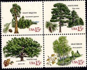 1978 Trees Block Of 4 15c Postage Stamps, Sc 1764-1767, MNH, OG