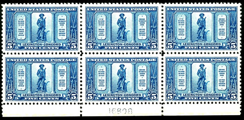 U.S. #619 MINT PL# BLOCK OF 6 OG NH