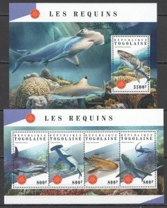 HM0248 2018 TOGO SHARKS MARINE LIFE FAUNA #9031-4+BL1590 MNH