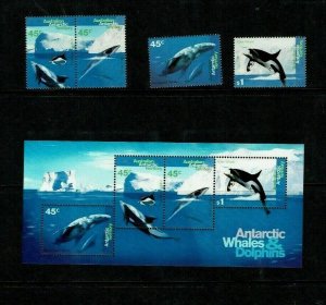 Australian Antarctic Territory:1995, Whales & Dolphins,  MNH set + M/Sheet.