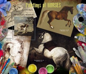 MALDIVES - 2017 - Paintings of Horses - Perf Souv Sheet - Mint Never Hinged
