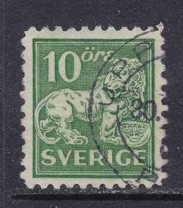 Sweden Scott 131, 1921 10 ore perf 10 Lion Watermarked, VF Used.  Scott $100