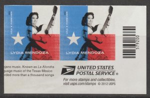 U.S.  Scott# 4786a 2013 Lydia Mendoza Issue XF MNH Imperf Pair #1