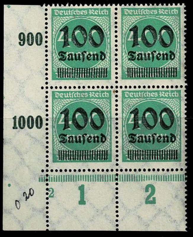 Germany 1923,Sc.#254 MNH plate printing Margin, plate number 2 bottom left A