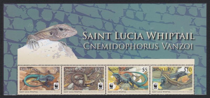 St. Lucia WWF Whiptail Top Strip of 4v with WWF Logo SG#1370-1373 MI#1275-1278