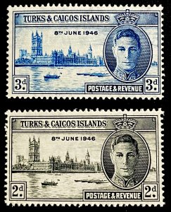 Turks & Caicos Islands Sc#90-91 Peace & Victory KING GEORGE VI (1946) MNH
