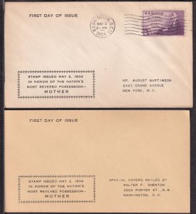 1934 Mothers of America Sc 737-78 FDC Walter F. Shenton cachet CV $40 (EP