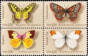 1977 13c American Butterfly, Block of 4 Scott 1712-15 Mint F/VF NH