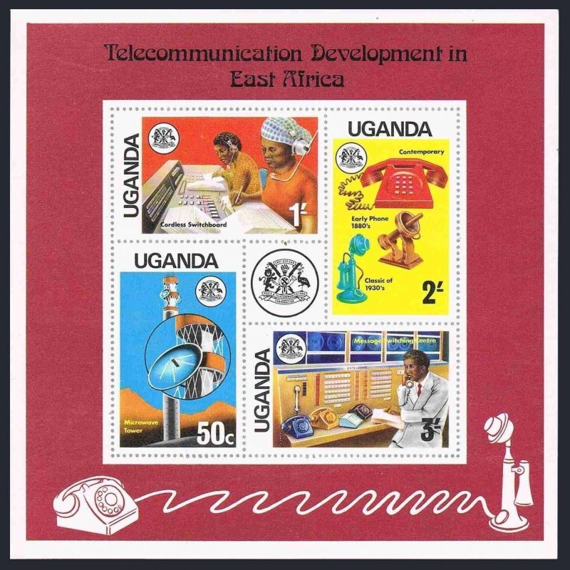 Uganda 150a sheet,MNH.Michel Bl.1. Telecommunication Development.1976.