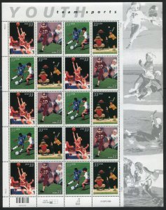 USA #3399-3402 MNH  Youth Team Sports,  Pane of  (FV  $6.60)