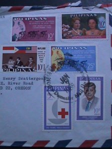 ​PHILIPPINES -1966-3 MINT & 3 USED PICTORIAL LARGE  STAMPS ON USED COVER VF