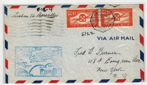 1939 TRANS ATLANTIC AVIATION AIRMAIL FIRST FLIGHT F18-4 LISBON TO MARSEILLES FRA