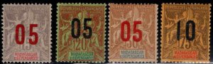 Madagascar Malagasy Scott 115-118 MH* 1912 surcharged stamps