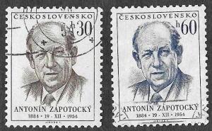 Czech SC 676-677 - President Antonin Zapotocky - 2 Stamps  - Used - 1954