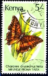 Butterfly, Charaxes Druceanus Teita, Kenya stamp SC#436 used