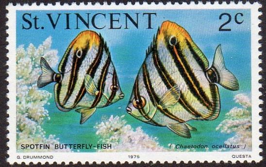 St Vincent 408 - Mint-NH - 2c Spotfin Butterflyfish (1975) (cv $0.30)