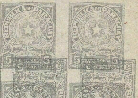 paraguay 1913 error double inverted printing imperf stamps block ref r13030