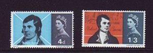 Great Britain Sc 444-445 1966 Robert Burns stamp set mint NH