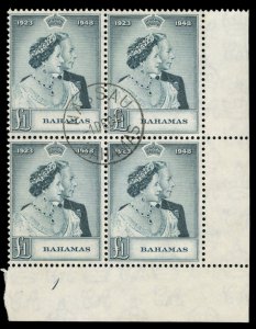 Bahamas #149 (SG 195) Cat£128, 1948 £1 Silver Wedding, sheet margin block o...