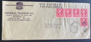 1938 San Juan Puerto Rico Commercial Airmail Cover To Detroit MI USA