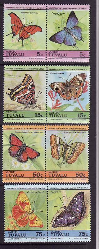 Tuvalu-Vaitupu-Scott#39-42-unused NH set-Insects-Butterflies-1985-