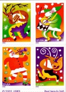 2003 37c Holiday Music Makers, SA, Block of 4 Scott 3821-24 Mint F/VF NH