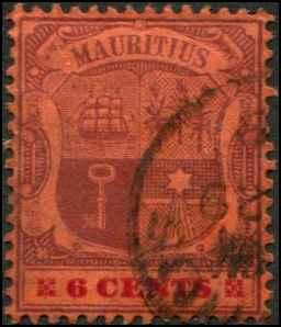 Mauritius SC# 104 Caot of Arms 6c wmk 2 Used
