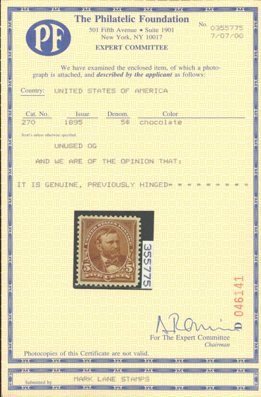 U.S. #270 MINT WITH PF CERT OG VVLH