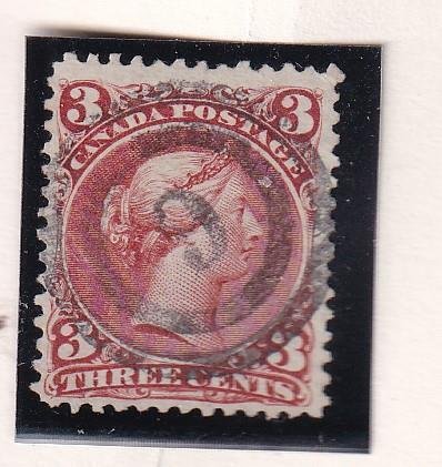 CANADA # 25 VF-SUPERB 3cts LARGE QUEEN WITH # 6 LONDON CANCEL IN BULLEYE CIRCLE