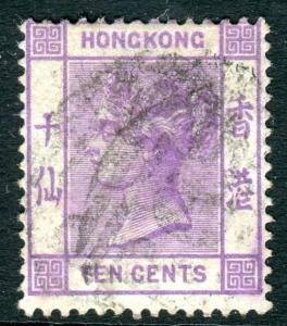 HONG KONG-1880 10c Mauve Sg 30 FINE USED V10332