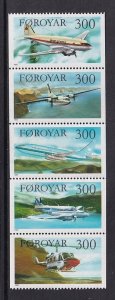 Faroe Islands   #134-138a  MNH  1985  aircraft booklet pane  of 5