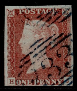 GB QV SG8, 1d red-brown, FINE USED. Cat £250. BLUE POSTMARK. HJ 