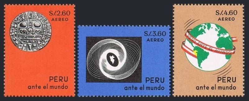 Peru C206-C208,MNH.Michel 678-680. Sun Symbol,Ancient Carving,Map,1967