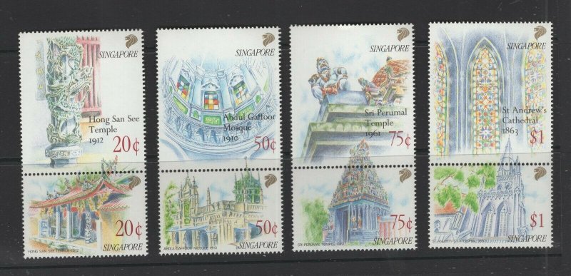 Singapore #589a-95a  (1991 Houses of Worship set)  VFMNH  CV $10.40 