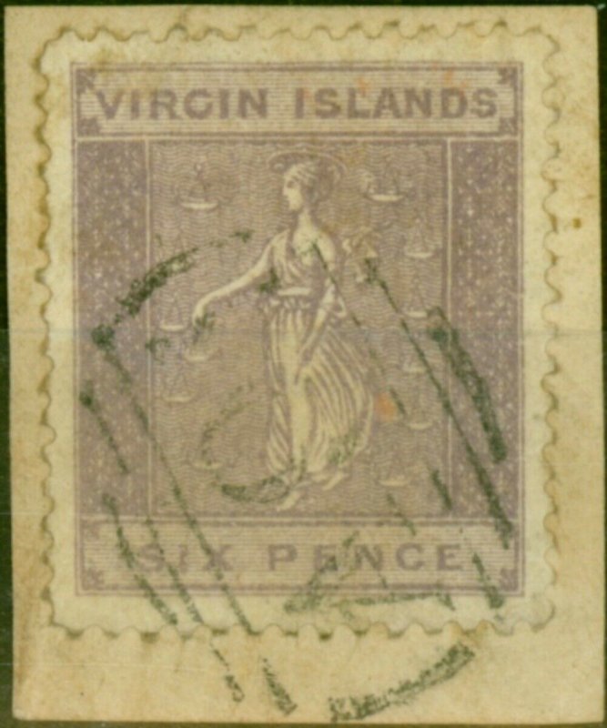 Virgin Islands 1887 6d Dull Violet SG38 Fine Used on Piece 