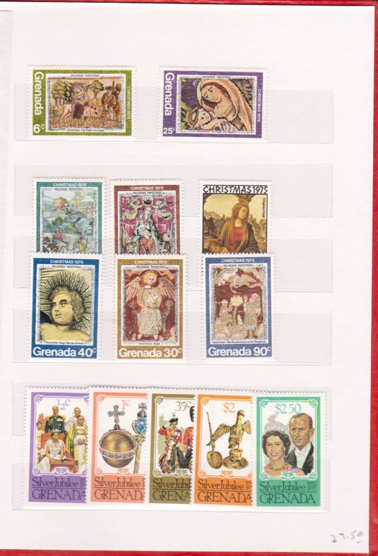 COLLECTION OF GRENADA STAMPS & M/S IN SMALL STOCK BOOK - 60 ITEMS