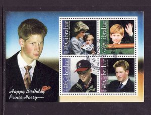 Gibraltar-Sc#916a-used sheet-Prince Harry-18th birthday-Princess Diana-2002-