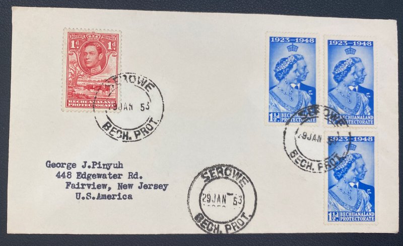 1953 Serowe Bechuanaland cover To Fairview NJ Usa Royal Silver Wedding Stamp