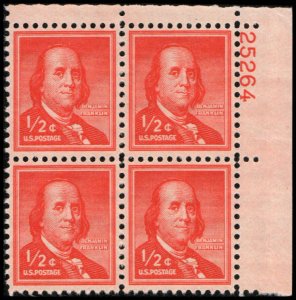 US #1030 FRANKLIN MNH UR PLATE BLOCK #25264