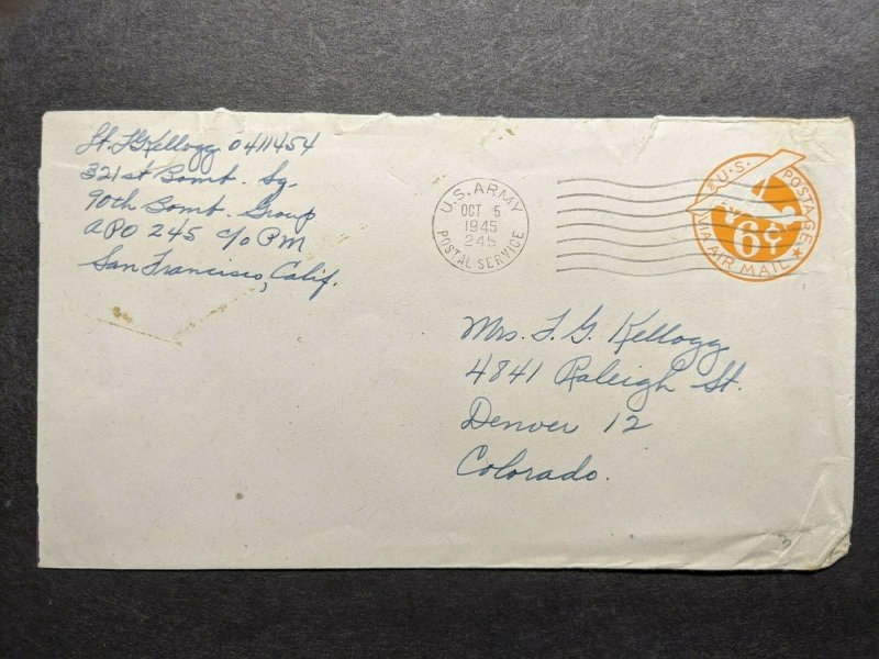 APO 245 IE SHIMA, RYUKYU ISLANDS 1945 WWII Army Cover 321st BOMB Sqdn, 90th Gp