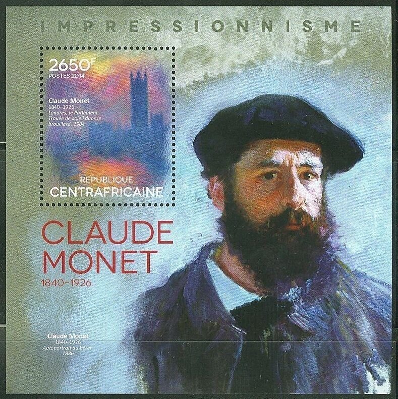CENTRAL AFRICA  IMPRESSIONISM CLAUDE MONET  PAINTINGS  S/S  MINT NH