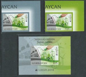 Azerbaijan 2016 EUROPA CEPT Think Green RARE IMPERFORATED set and block MNH