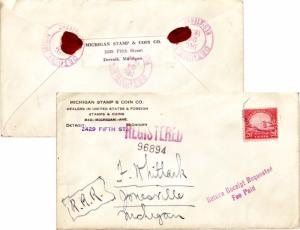 United States Michigan Detroit Registered 1939 violet double ring  20c Golden...