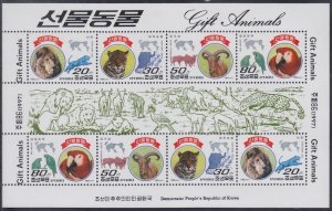 NORTH KOREA Sc #3673a CPL MNH S/S of 8 DIFF ANIMALS GIFTED to KIM IL SUNG