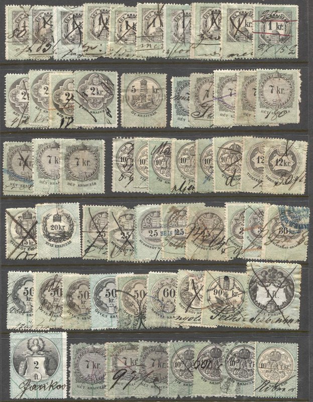 HUNGARY 1868-1898 Group of 88 Used Revenue Stamps, F-VF